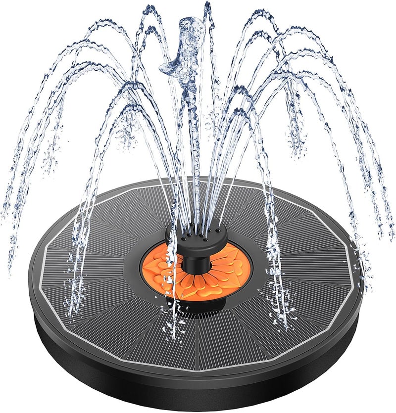 Yzert Solar Fountain Orange Flower Glass, 3.5W Bird Bath Pump With 4 Fixed Rods & 7 Nozzles for Garden, Outdoor, Pond - Black Panel - Image 1